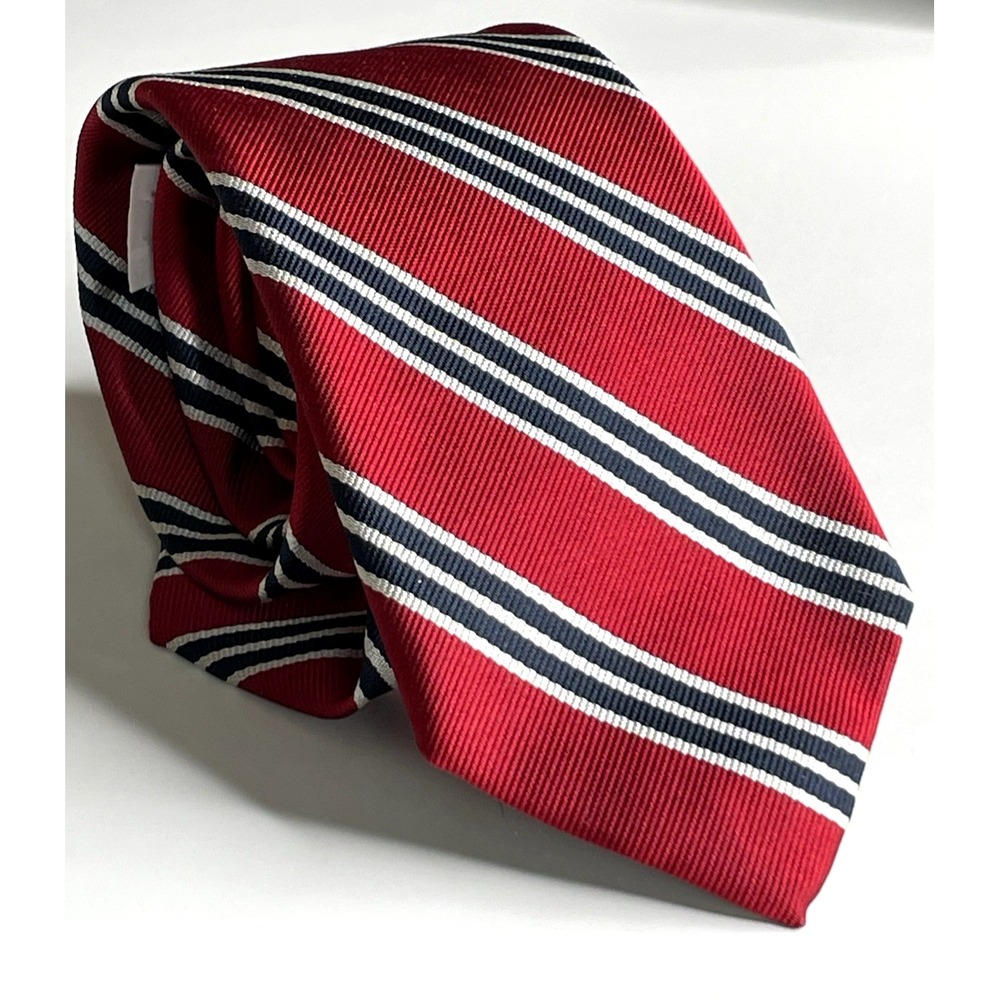 Jacobs Roberts Red Black Striped Organzine Warp Silk Repp Neck Tie Hand Sewn VTG
